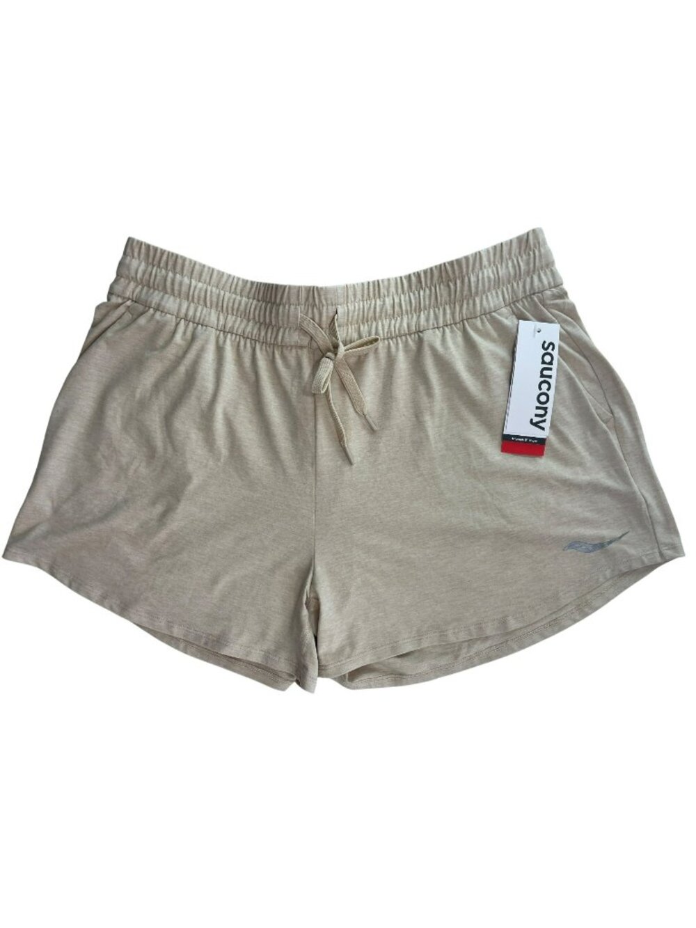 Saucony Triumph 3" Beige Running Shorts Pockets Reflective Wmns Sz L MSRP$60 NWT